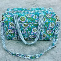 Sac de voyage matelassé en coton avec fermeture éclair, imprimé à la main, sac de week-end tendance pour femme