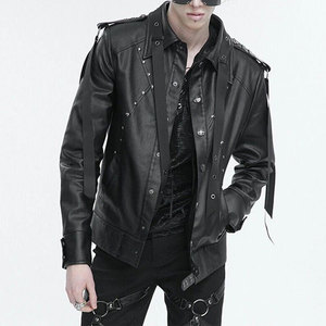 Men Faux Leather Black Gothic <b>Punk</b> Daily Short Fashion <b>Jacket</b> Adjustable Fit Webbing Straps Top Sell - Product Image 2