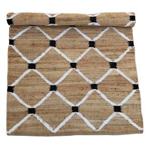 Alfombra Moderna para Pasillo, Tejida a Mano con Diseño Geométrico Natural, de Cáñamo y Yute, Estilo Indio Tradicional, Ecológica, de Pelo Corto y Lavable - Product Image 1