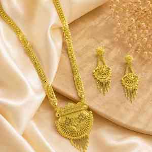 สร้อยคอทองเหลืองชุบทอง 14K 18K 24K แบบยาว ดีไซน์ลายดอกไม้แบบดั้งเดิม ชุดเครื่องประดับยาว แฟชั่นจิวเวลรี่ ขายส่ง - Product Image 1