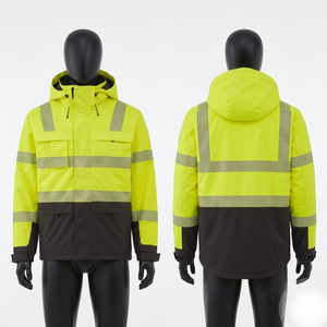 320 GSM Softshell Polyester Spandex Hi Vis <b>Yellow</b> Navy Panel Work <b>Jacket</b> Reflective Custom Embroidery Print - Product Image 4