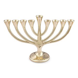 Elegant Gold Polished Metal Menorah Candle Holder Hanukkah Decorative Tabletop Centerpiece Premium Home Display - Product Image 1