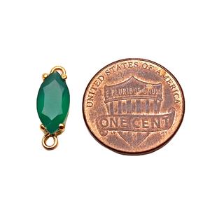 Conector de Piedra Preciosa de Ónix Verde Marquesa de 6x12 mm |   Colgante facetado de doble engaste |   Suministros para la Fabricación de Joyería Chapada en Oro - Product Image 1