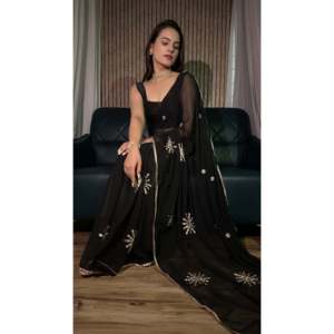 Sari de diseñador con bordado Zari para fiestas y clubes - Product Image 3