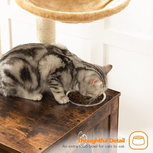 Cat Tree Litter Box Enclosure, 44"Tall Wooden Cat Tower <b>Scratching</b> <b>Post</b>, Cat Hammock, All-in-One Indoor Cat Condo, Rustic Brown - Product Image 5