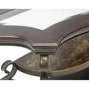 Consolle da 137 cm (L) x 51 cm (P) x 76 cm (A) con piano in vetro, ripiano in MDF, gambe in metallo con finitura a polvere, tavolino da divano con ripiano centrale effetto marmo - Product Image 4