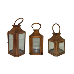 Set of 3 Off-White and Pink Metal <b>Candle</b> Lanterns Perforated Filigree Floral Pattern Cylindrical Body <b>Arch</b> Wire Handle Tabletop - Product Image 5