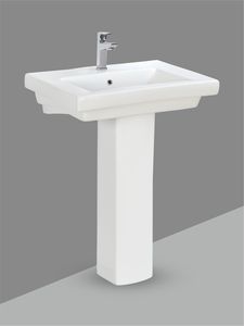 Lavabo cuadrado moderno de cerámica platino para montar en la pared con pedestal completo, lavabo de pie para baño, para hotel y hogar. - Product Image 1