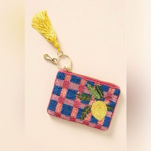 Handmade Lemon Beaded Keychain Coin <b>Purse</b> Fruit Design Mini Zipper Pouch <b>Small</b> Wallet Women Accessory Gift - Product Image 1