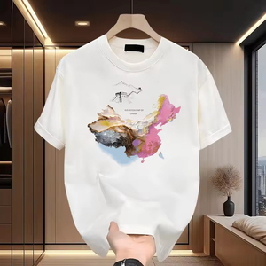 <b>Men's</b> 2026 Summer New Trendy Brand T-<b>Shirt</b> Casual Loose Cotton Half Sleeve White with 220 Grams Knitted Fabric Weight - Product Image 3