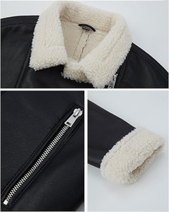 Blouson Moto Café Racer pour Femme en Cuir Véritable Respirant Doublé Sherpa Hiver Prêt-à-porter - Product Image 6