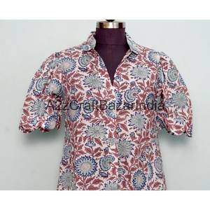 Vestido Midi de Mujer, Ecológico, 100% Algodón, Tejido, Estampado Floral, Corte en A, Cuello en V, Mangas Cortas, Bolsillos, Decoración con Botones - Product Image 2