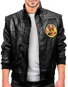 Beroemde Show Cobra Kai Heren Bomberjack Vintage Look Zomer Parka Leren Jas Echt Leer