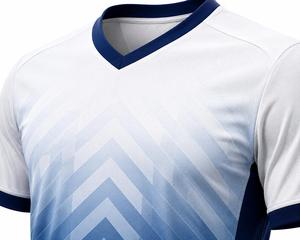 Ensemble de football pour hommes, maillot à col en V à manches courtes, dégradé bleu et blanc, avec short marine, polyester respirant, coupe athlétique - Product Image 6