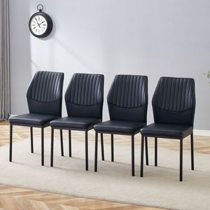 Ensemble de 4 chaises de salle à manger de luxe, design simple, en PU noir, avec pieds en métal noir haute résistance et dossier vertical - Product Image 2