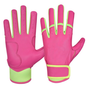 Guantes de Bateo de Béisbol de Cuero Rosa Vibrante Personalizados - Guantes de Bateo Transpirables de Alto Impacto con Ribete Verde Neón Antideslizante - Product Image 1