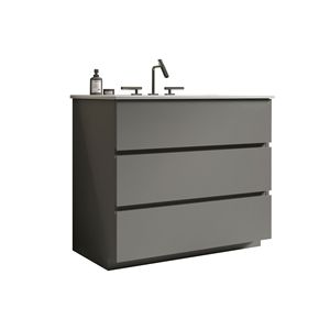 Mobile bagno moderno TIA da 90 cm grigio con lavabo, 3 fori per rubinetteria, ampio spazio contenitivo, mobiletto autoportante per bagni piccoli - Product Image 2