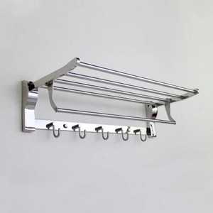Skies Trader Stainless Steel Folding Towel Rack Wall Mounted Bathroom Shelf with Swivel Bar and 5 Sliding <b>Hooks</b> <b>Chrome</b> Organizer - Product Image 1