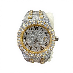 Hand-<b>Set</b> Moissanite Men's Luxury <b>Watch</b> | Wholesale Quartz 20mm Iced Arabic Two-Tone Sapphire Crystal ETA | Gold Plated Hip Hop - Product Image 1