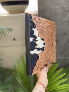 Hand Tooled Leather Business Portfolio Binder Conference File <b>Folders</b> Manufacture Cowhide Document <b>Folder</b> With <b>Card</b> Holder - Product Image 4
