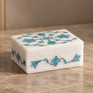 Caja de Joyería Rectangular Moderna y Elegante de Stonecrafts International con Grabado Floral Azul, Diseño Incrustado, Joyería para el Día de Acción de Gracias - Product Image 2