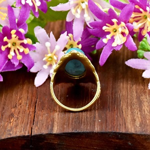 Gorgeous 18k Gold Vermeil <b>Chunky</b> Silver <b>Ring</b> 925 Sterling Silver Long Oval Blue Turquoise December Birthstone Fine Gift For Her - Product Image 6