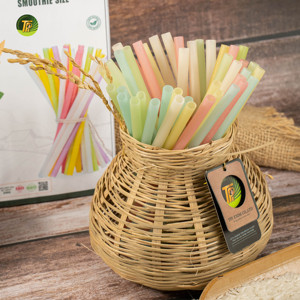 Pailles en riz comestibles Organic Touch, couleur naturelle, biodégradables, certifiées, personnalisables, tubes à boisson zéro déchet, vaisselle écologique - Product Image 3