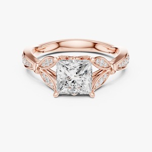 Anillo de Compromiso con Diamante Cultivado en Laboratorio de Corte Princesa de 1.72 Ct, Oro Amarillo de 9K con Acento de Hoja de Filigrana, Joyería al por Mayor - Product Image 3