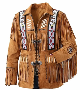 Handmade <b>Men's</b> Vintage <b>Suede</b> Fringe <b>Jacket</b> Western Beaded Cowboy Coat Hand Embroidery Pattern Wholesale Supplier - Product Image 1