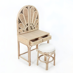 Modern rattan dressing <b>table</b> with <b>mirror</b> makeup dresser <b>vanity</b> bedroom furniture for girls - Product Image 2