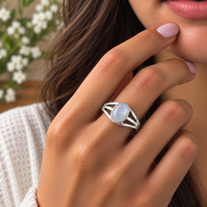 Rainbow Moonstone Oval Silver <b>Ring</b> Handmade Gemstone Statement <b>Ring</b> <b>Boho</b> Moonstone Jewelry Oval Stone <b>Ring</b> Wholesale - Product Image 1