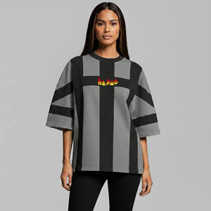 Camiseta Oversize de Mujer con Bloques de Color, Hombro Caído, Manga Tres Cuartos, Cuello Redondo, Ajuste Holgado, Tejido de Poliéster - Precio Económico - Product Image 1