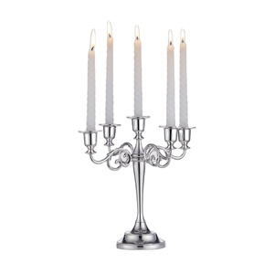 Élégant chandelier en métal argenté à 5 bras ; Porte-bougie décoratif pour centre de table de mariage, table à manger et décoration de fête à domicile - Product Image 1