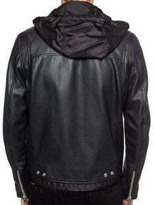 Chaqueta de Cuero Estilo Motero a Rayas para Hombre - Product Image 2