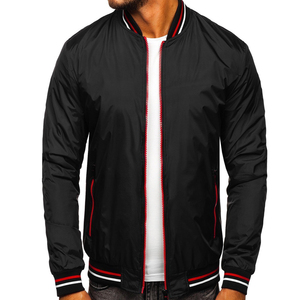 <b>Men's</b> Casual Black Bomber <b>Jacket</b> with Reflective Printing | Lightweight Polyester Streetwear Varsity Style - Product Image 2
