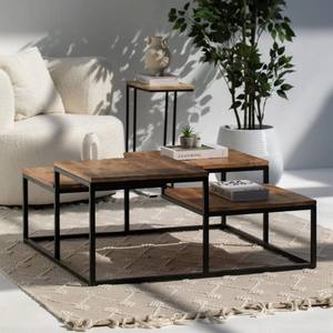 Mesa de Centro Cuadrada de Madera de Cuatro Niveles Vandana Zenova Cresta para Decoración Moderna de Sala de Estar - Product Image 3