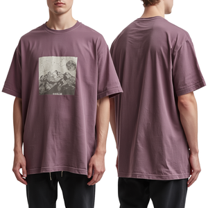 T-shirt graphique surdimensionné pour homme, violet poussiéreux, délavé à l'acide, en coton épais, style vintage, vêtement de mode - Grande Vente - Product Image 4