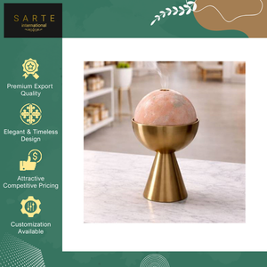 Exclusive Sale on Luxury Home Decor Handcrafted White Gold Natural Marble and Matte Brass Bakhoor <b>Aromatic</b> Incense Burner Set - Product Image 4