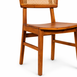 Chaise de salle à manger moderne en teck avec dossier en rotin naturel, structure en bois massif, style contemporain du milieu du siècle, chaise en rotin pour salle à manger - Product Image 3