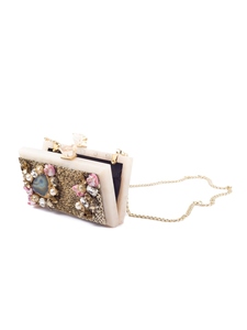 Elegante Bolso de Mano con Patrón de Piedras y Adornos de Cristal, Cierre de Solapa, para Uso Nocturno, Bodas, Moda, Cadena para el Hombro, Bolso de Resina - Product Image 3