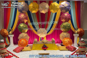 Decoración Glamorosa para Escenario de Mehndi con Temática Rajastaní, Decoración Nocturna con Henna para Bodas Asiáticas, Ceremonia de Brazaletes para Bodas Indias - Product Image 3