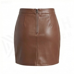 Women High Waist Faux Leather Mini Skirt <b>Asymmetrical</b> Design With Slit Solid Color Shiny Style All Seasons Wear - Product Image 2