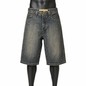 Shorts en jean délavé bleu foncé vintage pour hommes, coupe ample, fabrication OEM ODM, vente en gros - Product Image 1