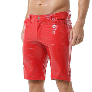 Shorts en cuir véritable pour hommes, taille personnalisée, motif enduit PU, cuir fendu ODM, longueur genou, fermeture éclair, orné de perles, pour tenue décontractée ou extérieur - Product Image 3