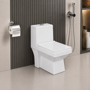 WC en céramique deux pièces, cuvette allongée, chasse d'eau par gravité, design minimaliste, fixation au sol, évacuation en S - Product Image 1