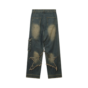 Pantalones Cargo de Mezclilla Clásicos para Hombre, Color Azul Claro, Lavado a la Arena, Rotos, Estilo Urbano, Corte Recto, 5 Bolsillos, Transpirables, Ecológicos, Cintura Media - Product Image 2