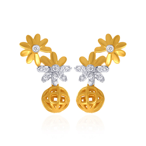 Boucles d'oreilles pendantes florales en or jaune 14 carats avec diamants de laboratoire taille brillant rond, bijoux pour femme - Product Image 1