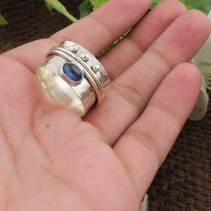 Wholesale 925 Sterling Silver Bezel Setting Unisex <b>Spinner</b> <b>Ring</b> Hammered Beaded Multi Band Meditation Anxiety Fidget <b>Ring</b> - Product Image 2