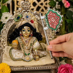 Éventail décoratif en argent allemand antique Pankhi pour Thakur Ji, éventail à main émaillé, accessoires Laddu Gopal, cadeau de retour pour Bhagwat Katha - Product Image 2