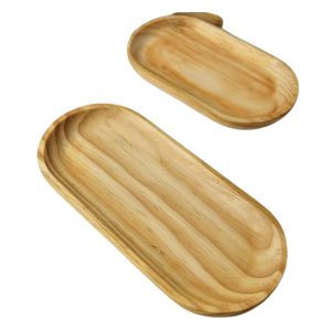 Ensemble de deux plateaux de service décoratifs en bois, vaisselle très vendue pour la maison, la cuisine et les restaurants - Product Image 1